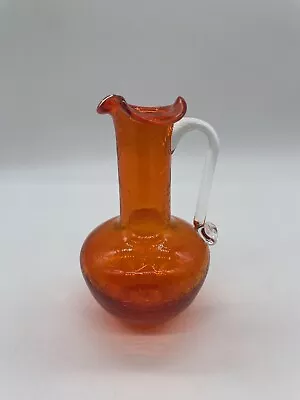 Buy VTG Orange Pilgrim Blown Crackle Art Glass Mini Pitcher Bud Vase Long Neck 5” • 13.97£