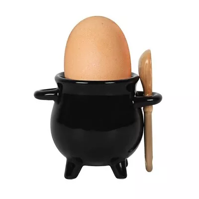Buy Black Cauldron Egg Cup With Broom Spoon Fi_58638 Great Gift • 8.95£