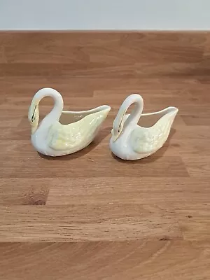 Buy Pair Of Belleek Luster Swan Creamers Jugs-  7th Mark 1980 - 1993 Gold/Brown • 7.50£