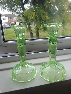 Buy Walther And Sohne Uranium Glass Erika Candlesticks. Very Bright Glow, High CPM. • 40£