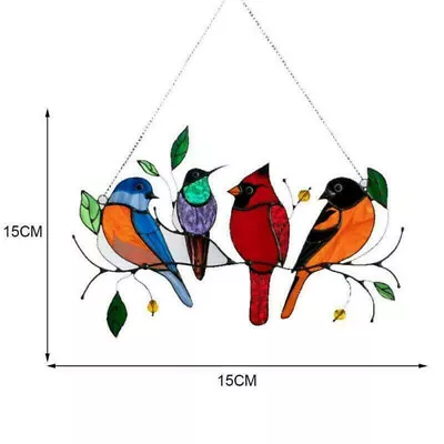 Buy Stained ABS Window Panel Suncatcher High 4/7 Birds On A Wire Hanging Decoration • 5.46£