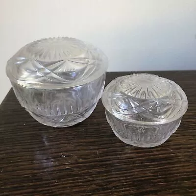 Buy Pair Of Small Glass Vanity Pots Ring Holder Storage - Vintage Pressed Glass • 12.99£