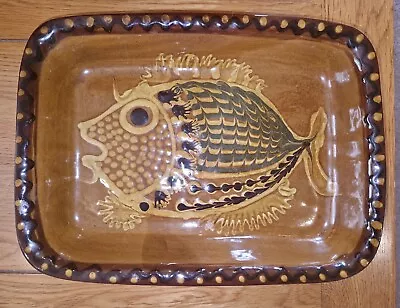 Buy Vintage Jean Hampton Slipware Studio Art Pottery Fish Pattern Large Oblong Dish  • 20£