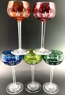Buy Czech Bohemian Wine Hock Glass Choice Color Cut To Clear  7 1/8  Handblown Vinta • 22.08£