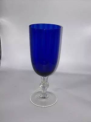 Buy VTG Gorgeous Cobalt Blue Art Glass Clear Stem Glass Vase-22cm Tall-Unmarked VGC • 14£