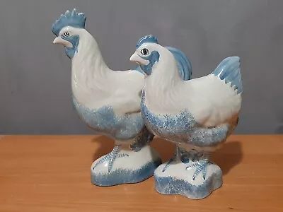 Buy Rye Pottery Cockerel And Hen Blue & White Figurines Designed  By David Sharp • 19.99£