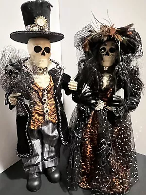Buy Halloween Decorations Orange Fancy Skeleton Couple Karen Didion Originals • 186.38£