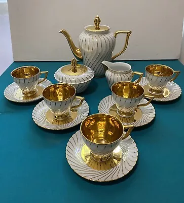 Buy Bavaria Tea Pot Set Waldershof Germany Service For 5 White And Gold Swirl Design • 116.70£