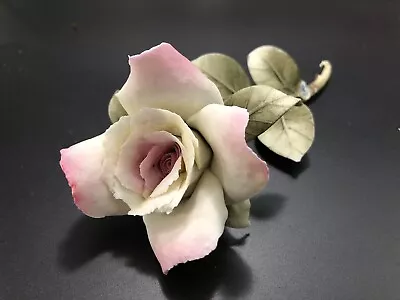 Buy Vintage Flower Italy Capodimonte China Pink White Rose Stem 17cm Long Approx • 30£