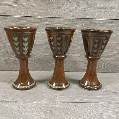 Buy 3 X Vintage Handmade Studio Pottery Stoneware Goblets 6.5  Inches High Stamped • 21.99£
