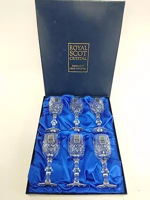 Buy Vintage Royal Scot Crystal Hand Cut Lead Crystal Wine Glasses Set Of 6 In Box • 9.99£