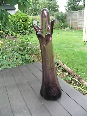 Buy AUBERGINE PURPLE ART GLASS FINGER VASE MID CENTURY RETRO 1960/70s GOOD CONDITION • 9.99£