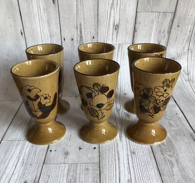 Buy Set Of 6 Vintage Korean Studio Pottery Drinking Cups Goblets 3 Floral Designs • 17.99£