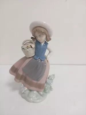 Buy Lladro Girl With Hat Basket Of Flowers Vintage Retired Sweet Scent Figurine • 15£