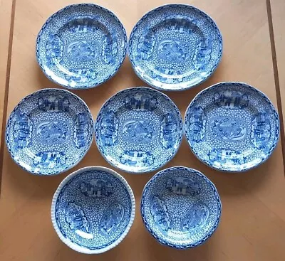Buy 7 X William Adams Blue & White 'chinese Bird' Pattern Side Plates & Bowls • 29.95£