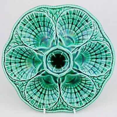 Buy Vintage Sarreguemines Green Oyster Plate French Ca 1960 Mid Century Majolica #3 • 66.69£