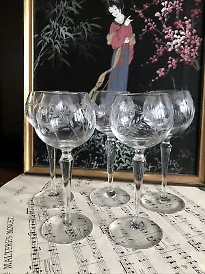 Buy 5 X Vintage Crystal Glass Wine Glasses Etched Engraved • 16£