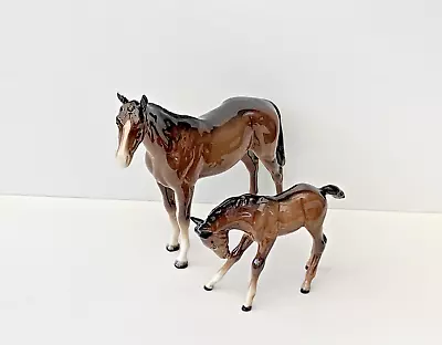 Buy VINTAGE Beswick Brown Stallion Thoroughbred Horse And Med Size Foal Colt A/F • 7.99£