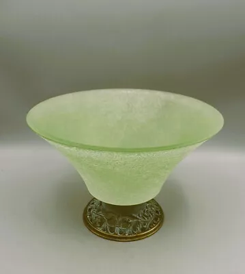 Buy Antique Style Aged Green Glass Fruit Bowl On Metal Stand • 14£