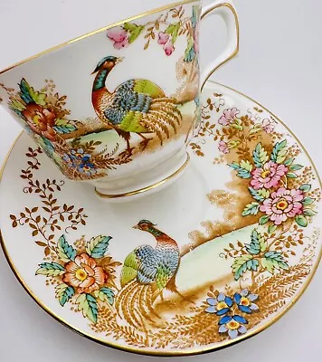 Buy Sutherland England Exotic Bird Floral Hand Painted Cup & Saucer; Pheasant Teacup • 31.68£