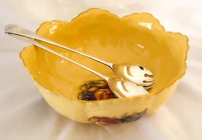 Buy Vintage Aynsley Bone China Bowl In Orchard Gold Pattern & Silver Plated Servers • 29.95£