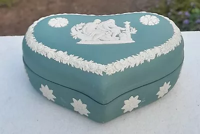 Buy Vintage Wedgwood Teal Jasperware Large Heart Shaped Lidded Trinket Box • 6£