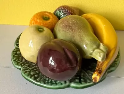 Buy Vintage Majolica Style Ceramic Fruit On Green Leaf Hand Painted Plate • 2£