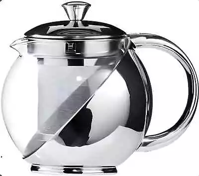 Buy 500ml/750ml Glass & Stainless Steel Tea Pot Kettle With Loose Tea Leaf Infuser • 9.99£