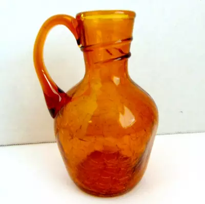 Buy Vtg Crackle Glass Collectible Orange Handled Pitcher 5  In. Kitchen Collectible • 13.86£