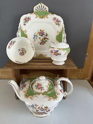 Buy Vintage Paragon Rockingham Green Tea Pot Bowl Jug Plate Set Gorgeous Set • 79.50£