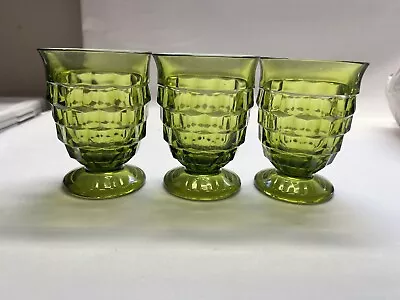 Buy VTG  3 Green MCM Indiana Glass Whitehall Cubist 4.5”  Juice Glass MINT • 18.64£