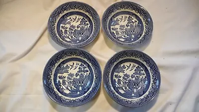 Buy Vintage  Churchill Pottery Set Of 4  Blue Willow Pattern Bowls 15cm Diameter • 13.99£
