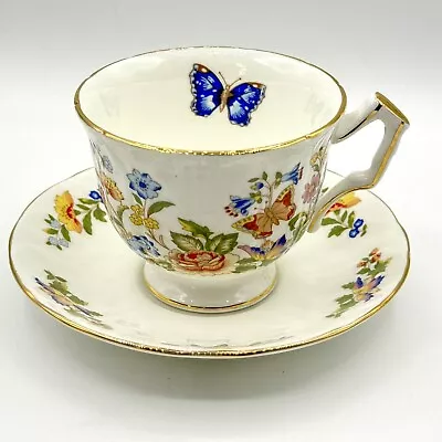 Buy AYNSLEY Butterflies And Flowers Teacup & Saucer England Vintage Excellent Cond • 32.60£