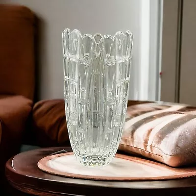 Buy Lead Crystal Geometric Vase 80s American Brilliant Cut Ruffled Edge Glass  • 22.34£
