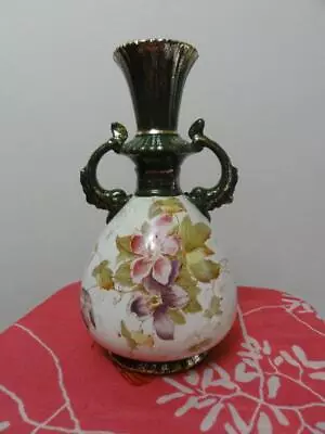 Buy Antique Hand Painted Creamware Staffordshire 1880s Vase Clematis Barkers & Kent • 125.81£