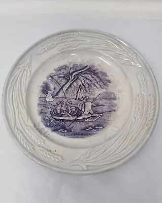 Buy Circa Early 19th C Creamware Wheat Relief Side Plate Indigo Purple Transfer Ware • 6.99£