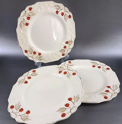 Buy Myott Sons England Pottery China 3- 9” Dinner Salad Plates Red Poppies Vintage • 18.64£