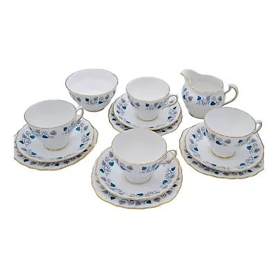 Buy Royal Vale Pattern 7775 Turquoise Grey Bone China C.1955-1964  14-Piece Tea Set • 29.99£