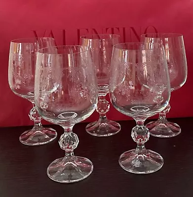 Buy Vintage Bohemia Crystal Czech Etched Cordial Glasses Ball Stem Set Of 5 • 35.41£