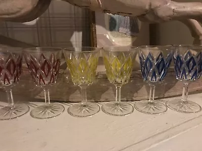 Buy Vintage Lead Crystal Glasses Set Of 6 Coloured Design • 20£