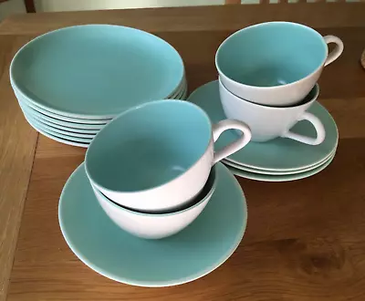 Buy Poole Pottery  Tea Cups  Saucers And Plates Twin Tone Ice-Green And Seagull Grey • 22.75£