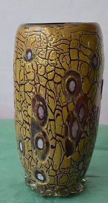 Buy Unique Stephen Woodruff Signed Art Glass Vase Gold Iridescent Vibrant 9 1/2  H • 172.41£