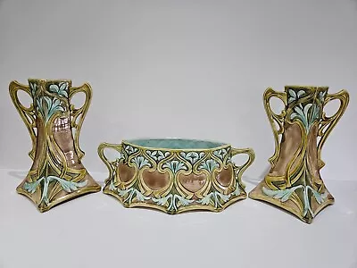 Buy Antique Frie Onnaing 724 Art Nouveau Majolica Planter And Vases Circa 1880 • 465£