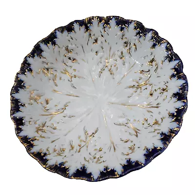 Buy Antique Porcelain Bowl White & Gold Flow Blue Embossed Leaf Serving 9 1/2  • 19.82£