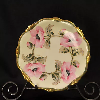 Buy Limoges Elite Bawo Dotter 8 3/8  Plate Pink Poppies GOLD 1900-1914 Artist Lucien • 74.54£