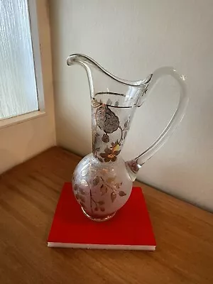 Buy Vintage Large Glass Jug In A Frosted Flower Design  • 6£