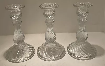 Buy Vintage Candlestick Holders Depression Glass Swirl Pattern 6” Tall Set Of 3 • 32.60£