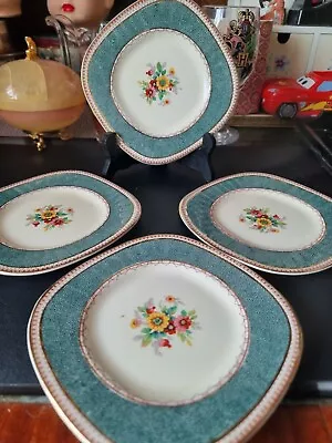 Buy GRINDLEY--MELROSE Set Of 4 Bread & Butter Plates Green Border Floral Centre  • 8.99£