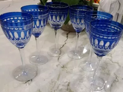 Buy (6) TOWLE SILVERSMITS  Somerset  Cobalt Blue WINE GLASSES Cut To Clear ~ MINT • 98.78£