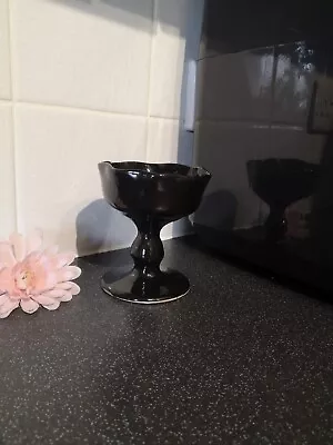 Buy Vintage Black Ceramic Scalloped Edge Pedestal Sundae Dish Bowl Display Goblet • 8.95£